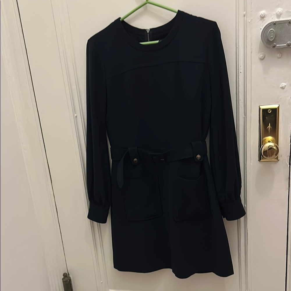Club Monaco Black Long Sleeve Belted Pocket Dress